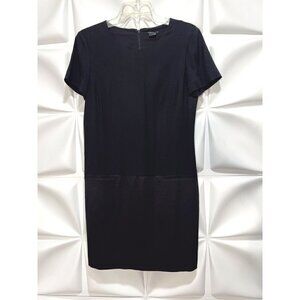 Theory Sz 8 Black Suit Satin Sheath Dress Viscose Wool Elastane